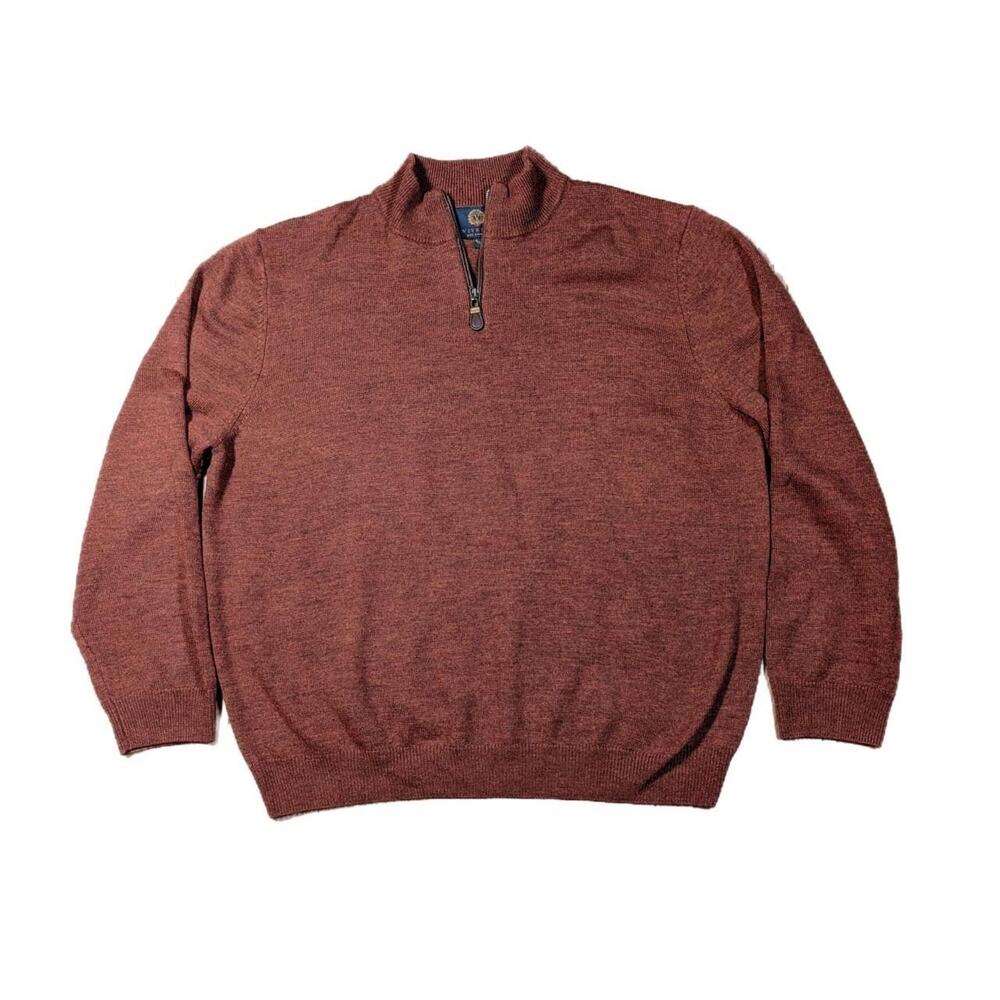 Extra Fine 'Zegna Baruffa' Merino Wool Quarter-Zip Sweater in Rust by Viyella